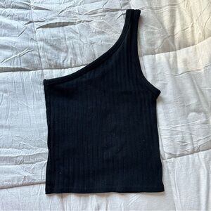 American Eagle Outfitters Charcoal Ribbed One-Shoulder Top